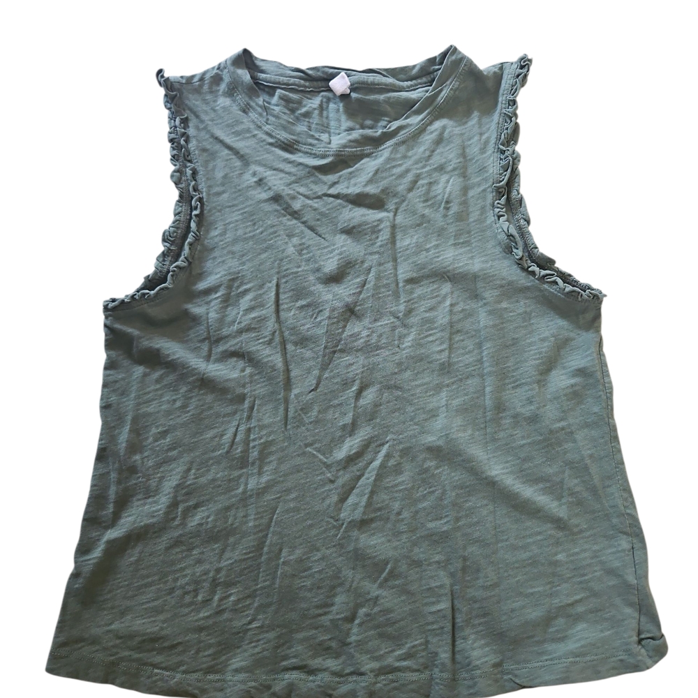 Wishlist Ruffled Edge Tank Top in Olive